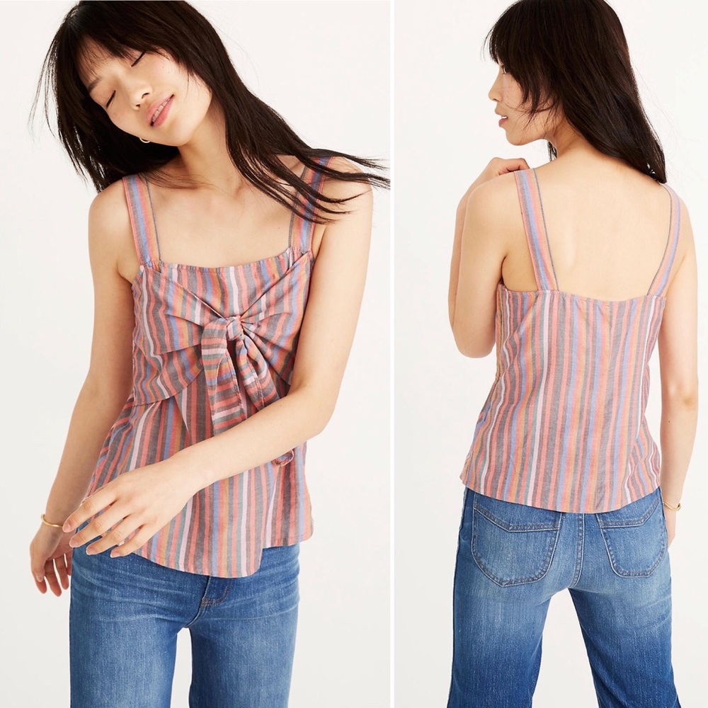 Madewell Tie-Front Cami in Rainbow Stripe Size 2